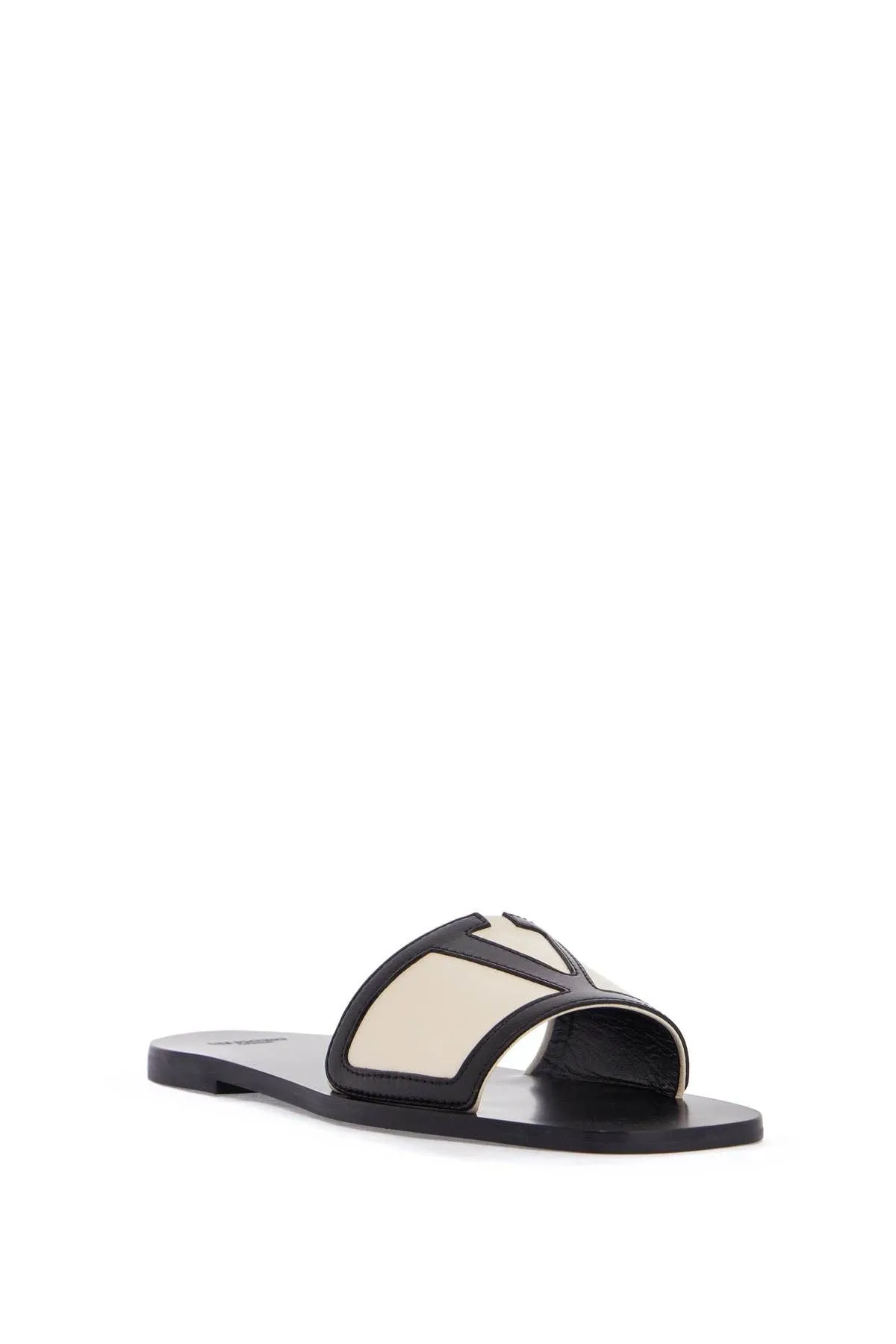 Valentino Garavani Butter White And Black Synthetic Slides With Wide Strap