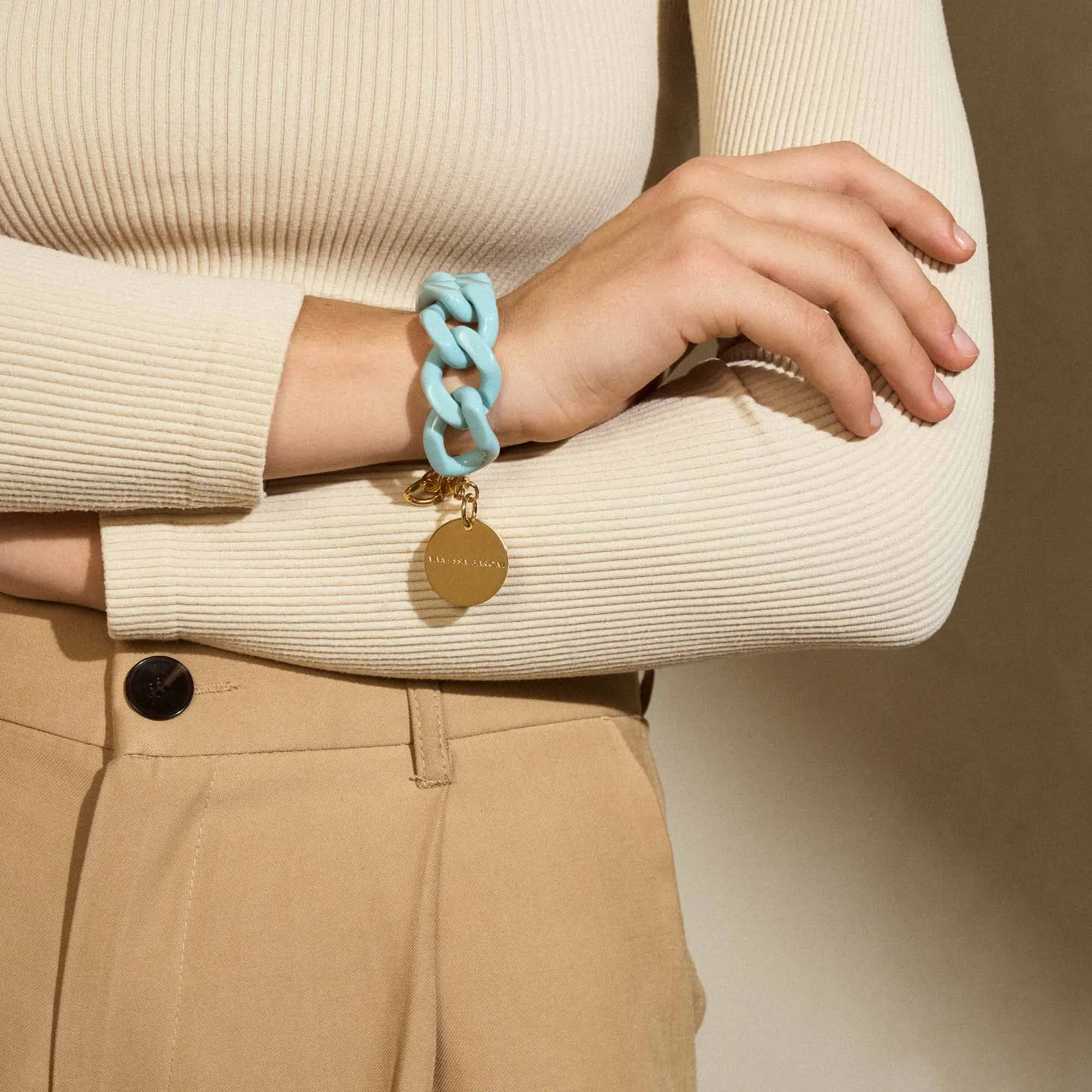 Chic Baby Blue Flat Chain Bracelet by Vanessa Baroni