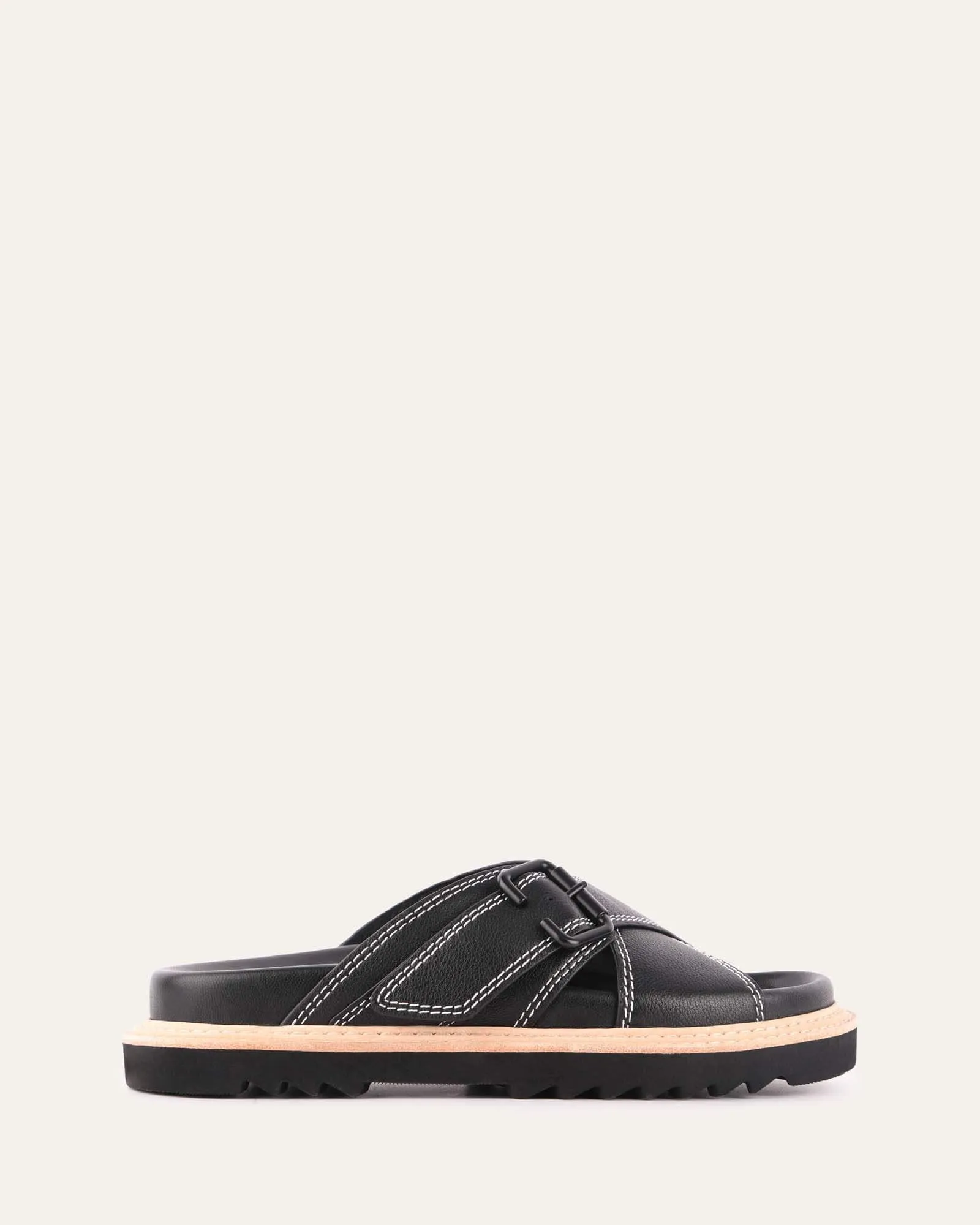 Venom flat slide sandals black leather