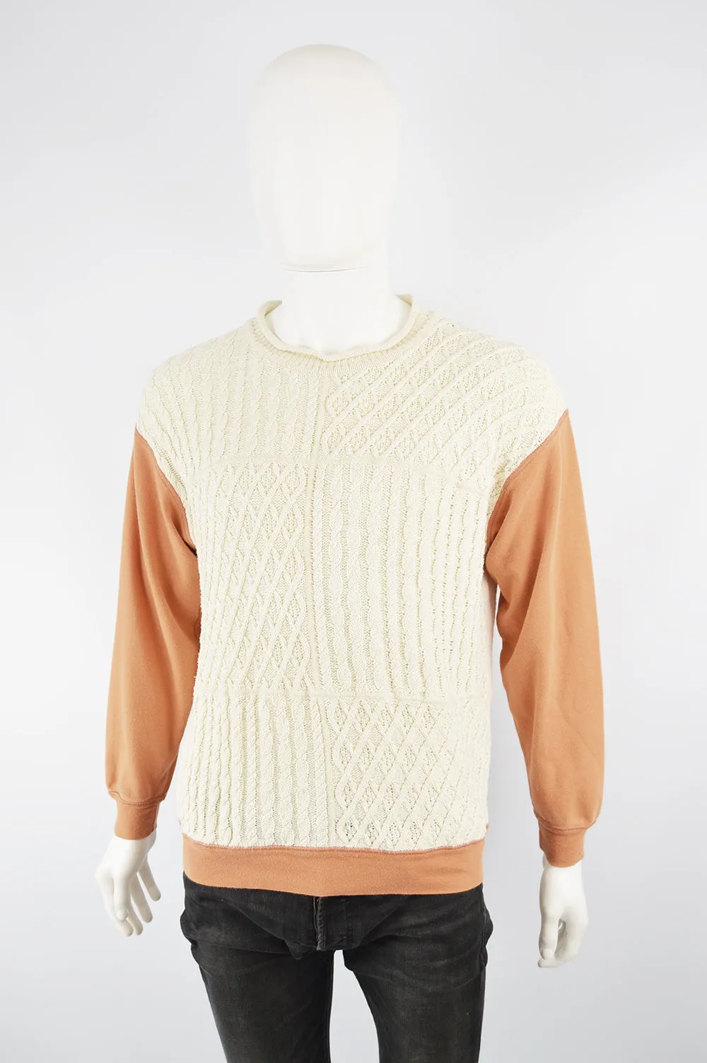 Vintage Men's Cable Knit & Cotton Sweatshirt, 1990s