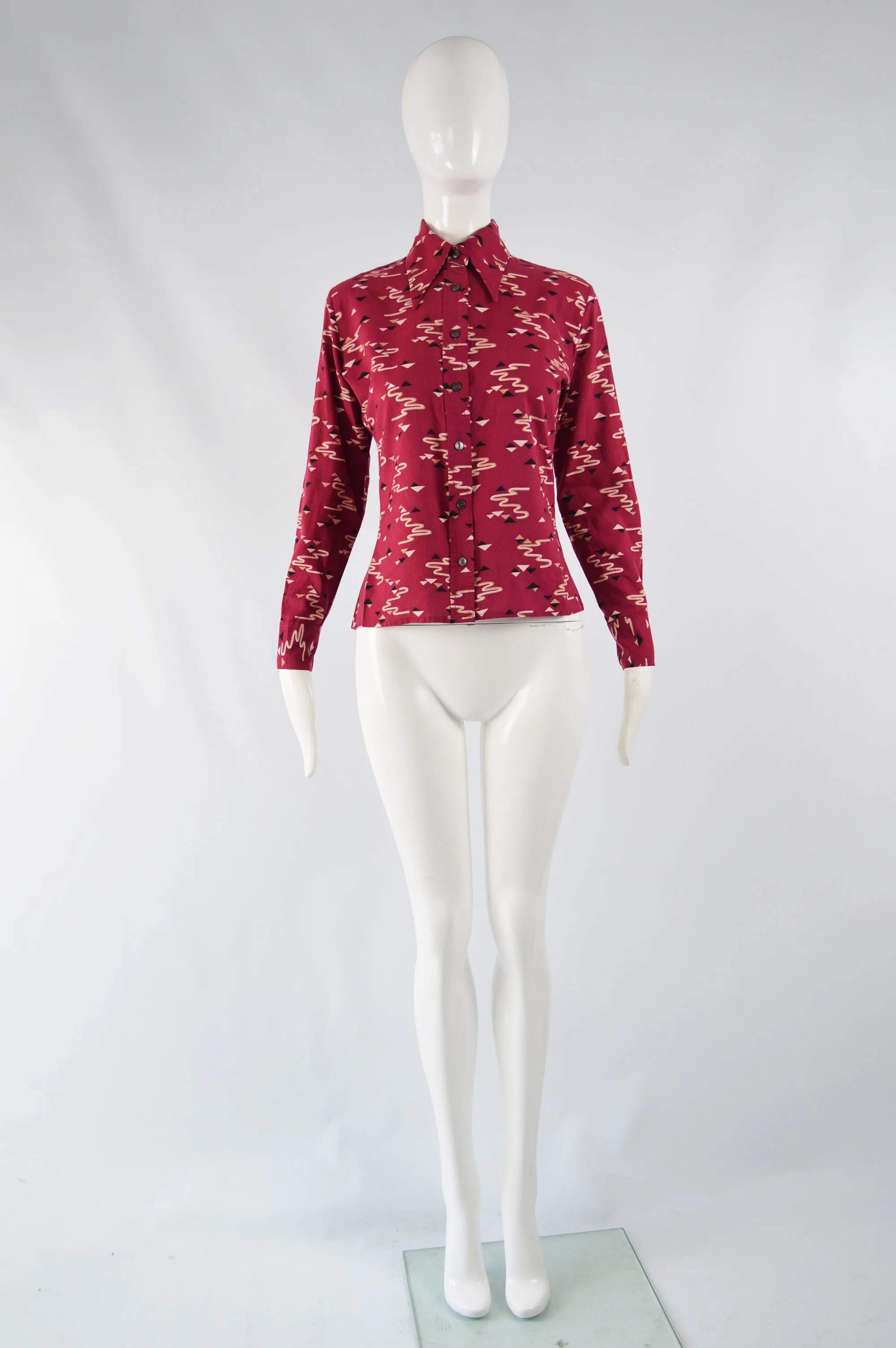 Vintage Womens Butterfly Collar Knit Shirt, 1970s