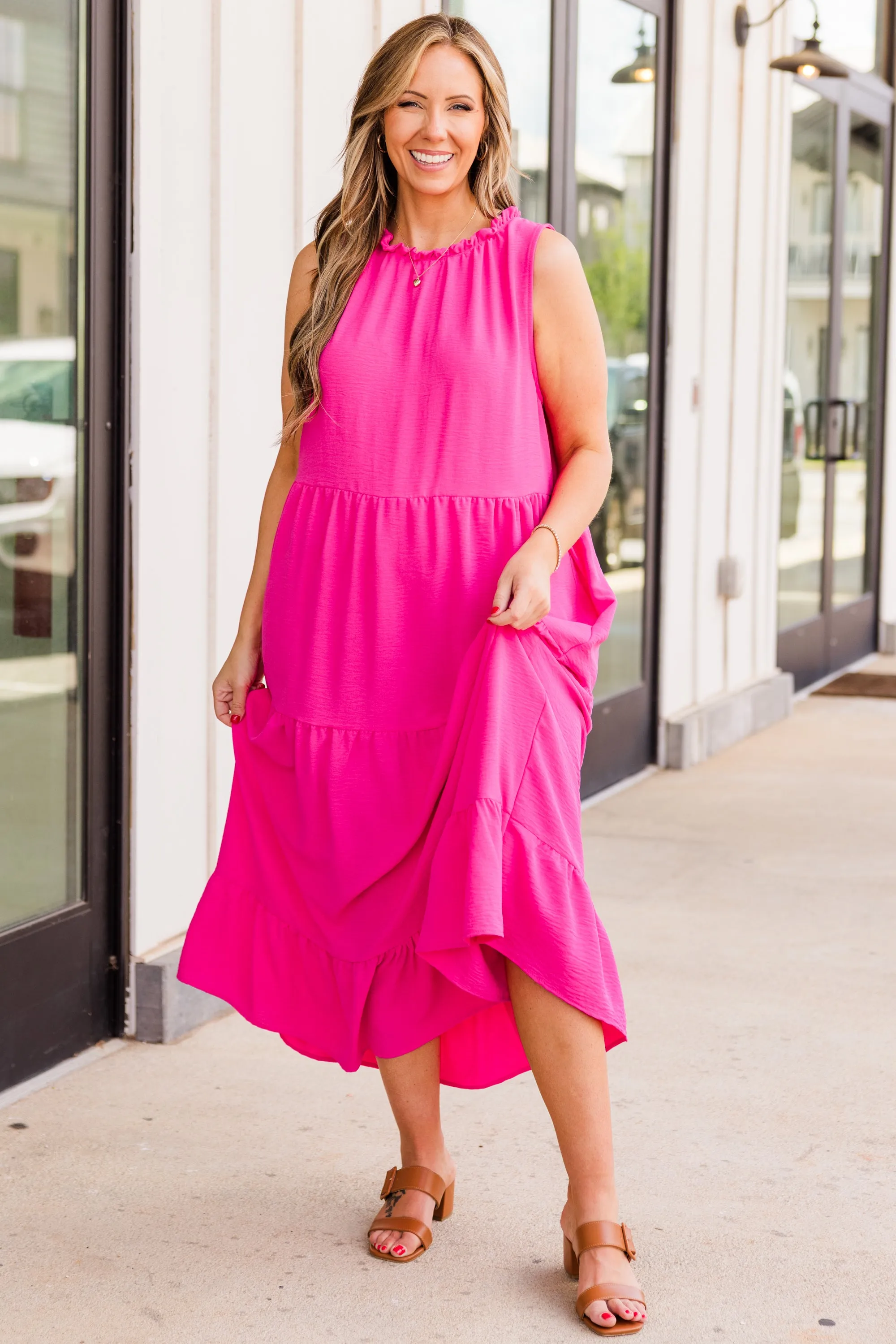 Hot Pink Maxi Dress for Weekend Outfits