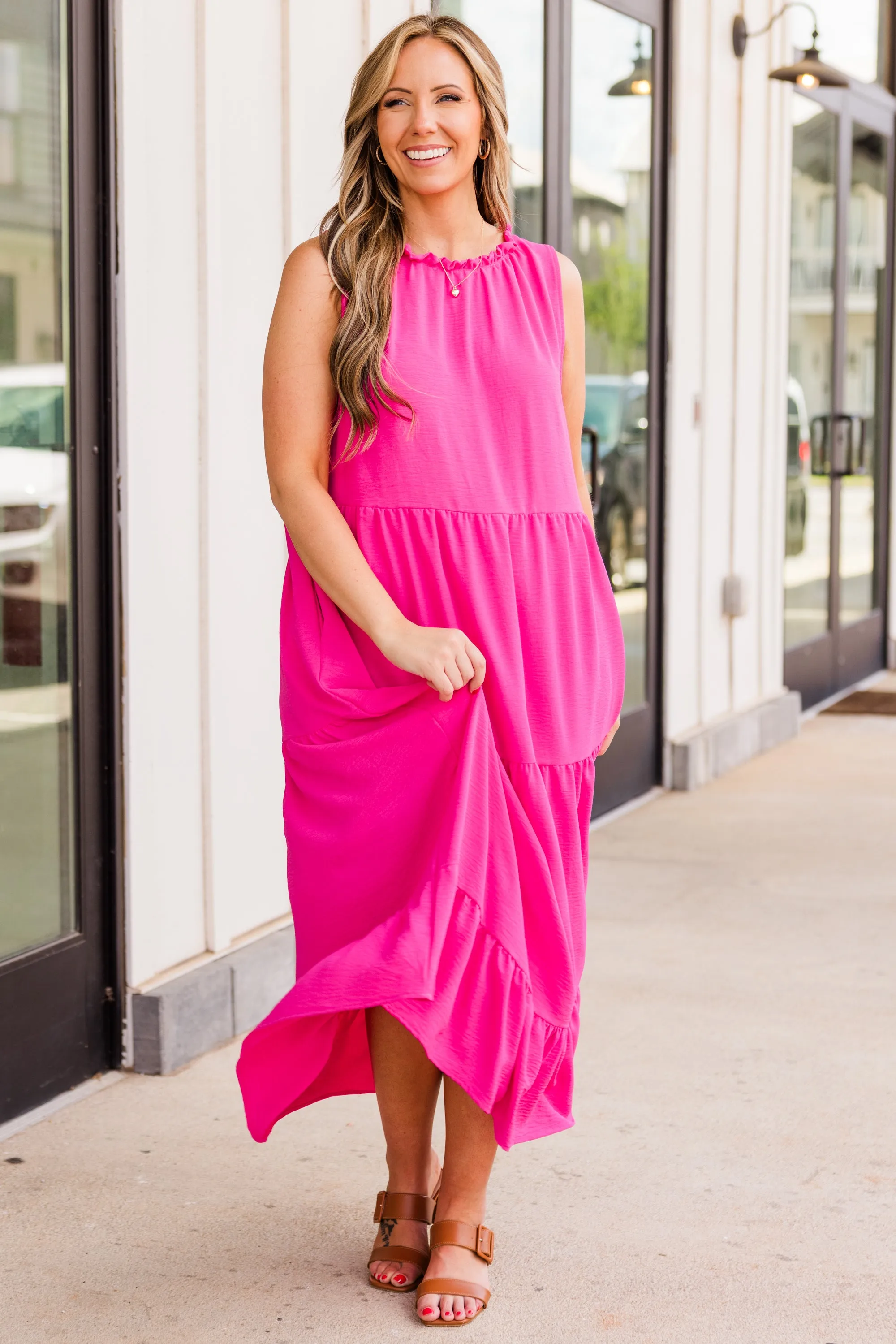 Hot Pink Maxi Dress for Weekend Outfits