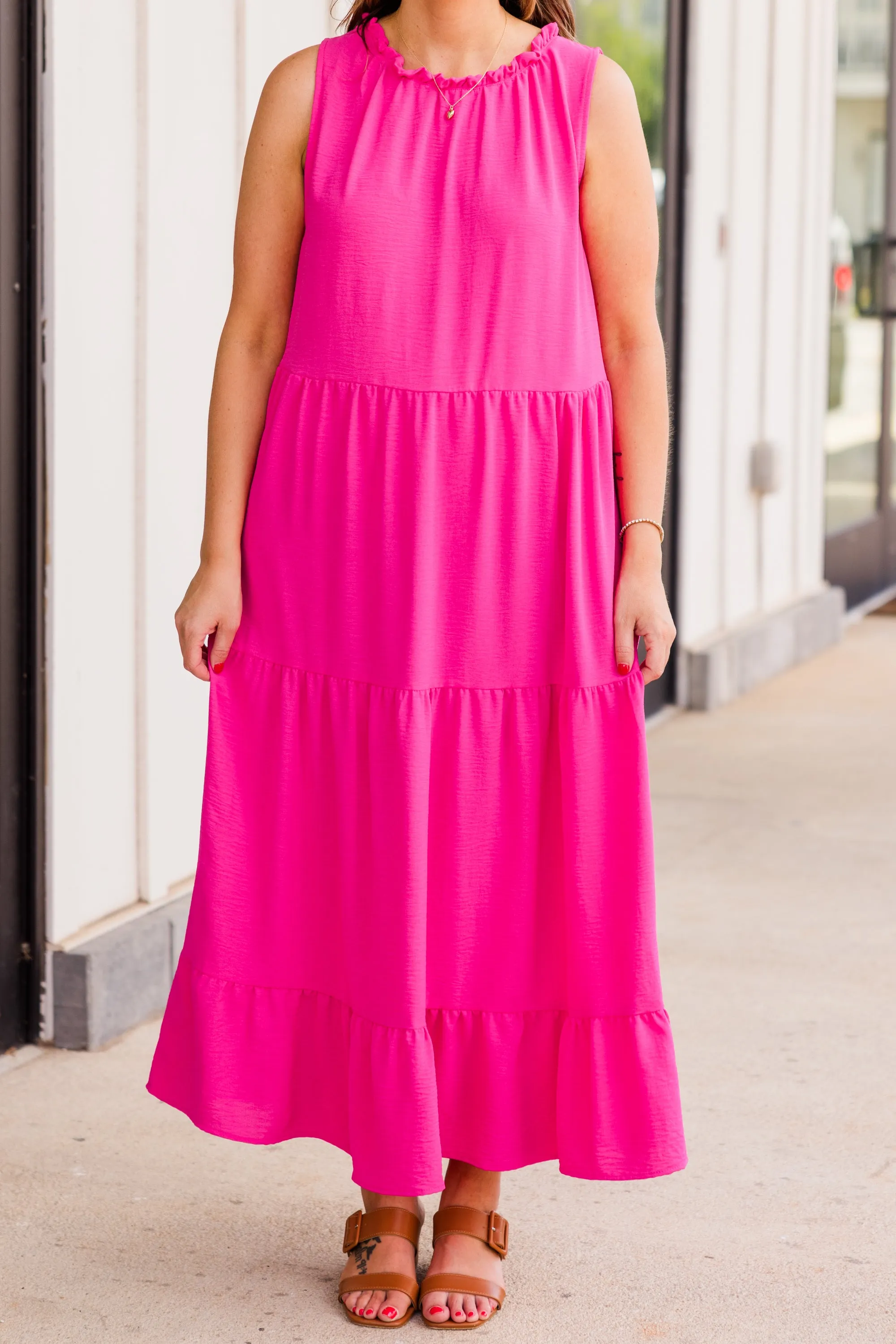 Hot Pink Maxi Dress for Weekend Outfits