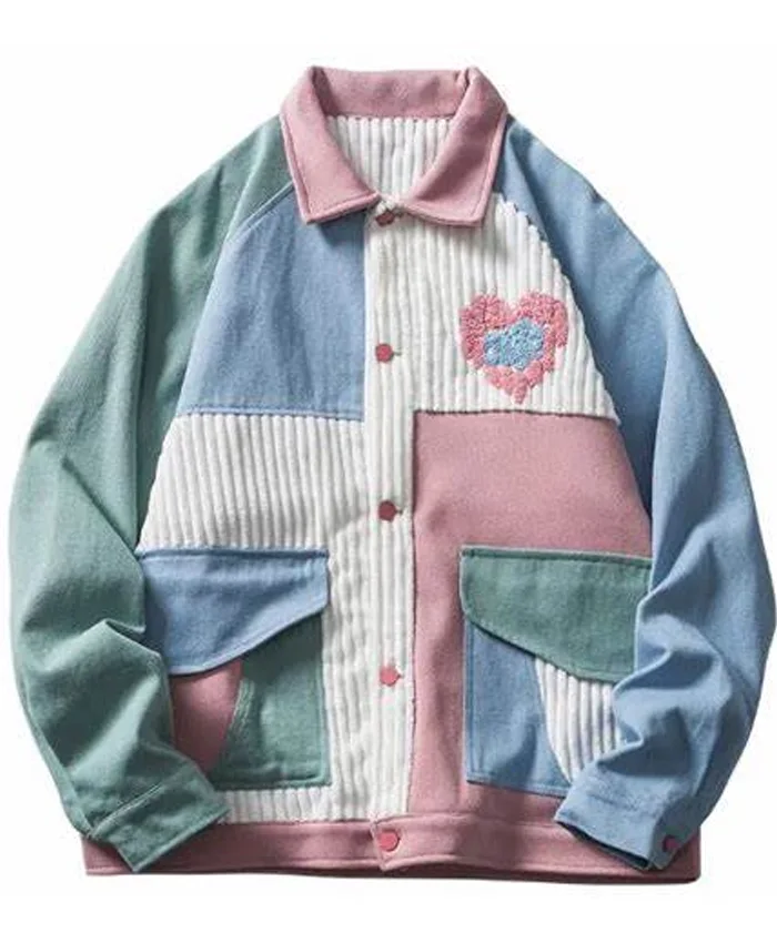 Weirdcore Multicolored Heart Patches Jacket