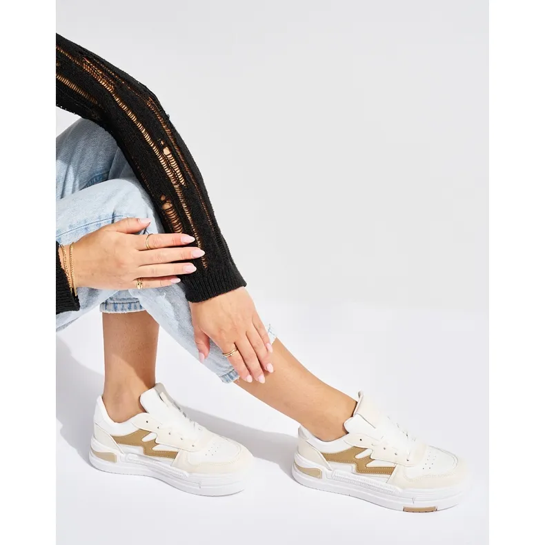 White and beige platform sneakers