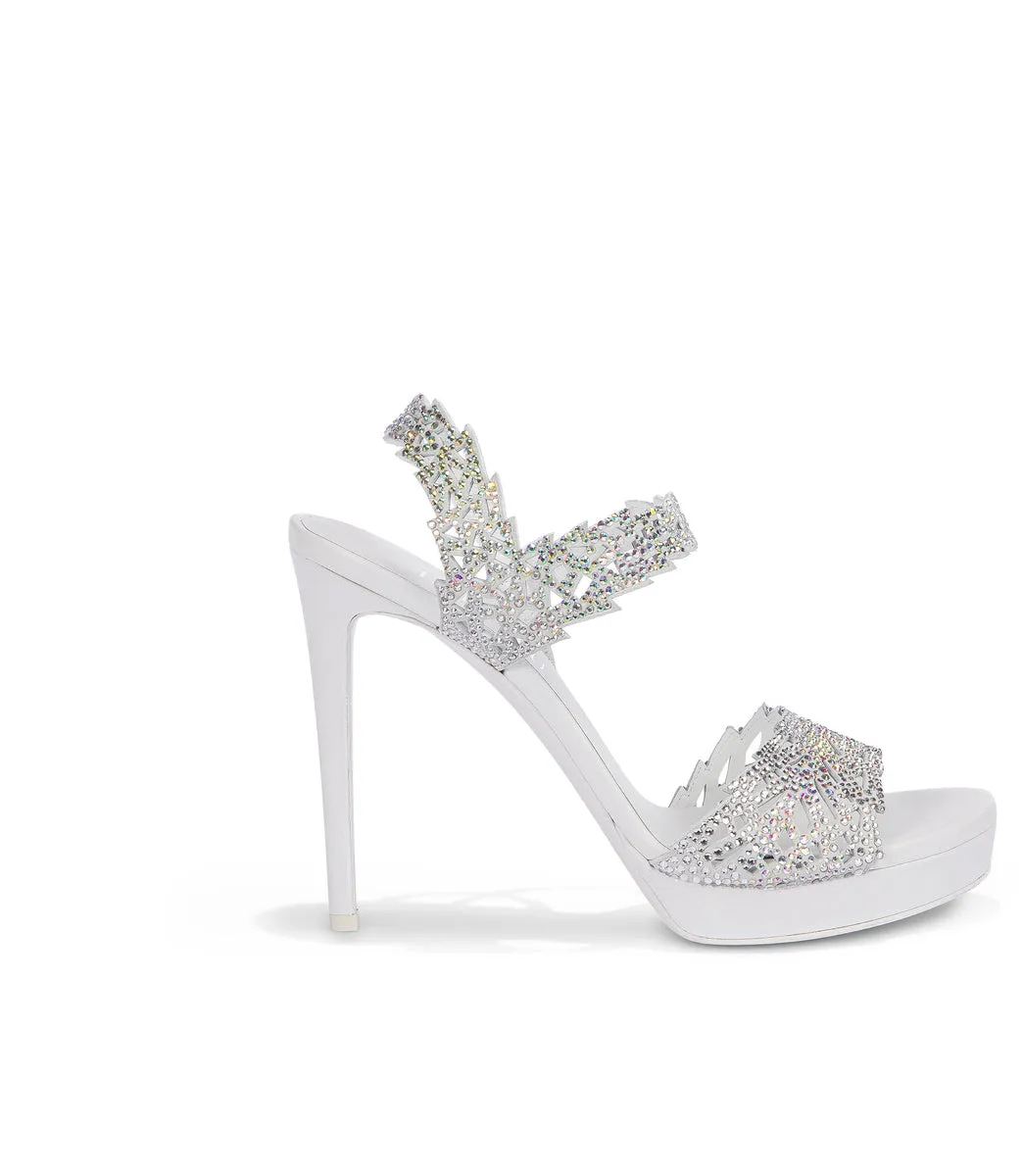 White Nappa Leather Plateau Sandals with Jewels