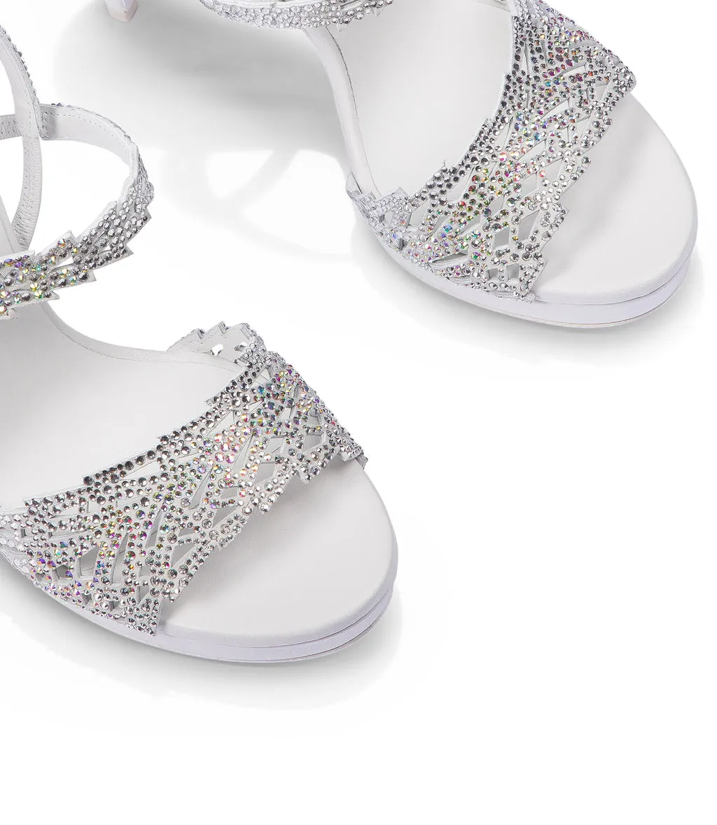 White Nappa Leather Plateau Sandals with Jewels