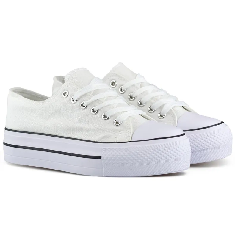 White sneakers with a thick sole, classic white women's sneakers