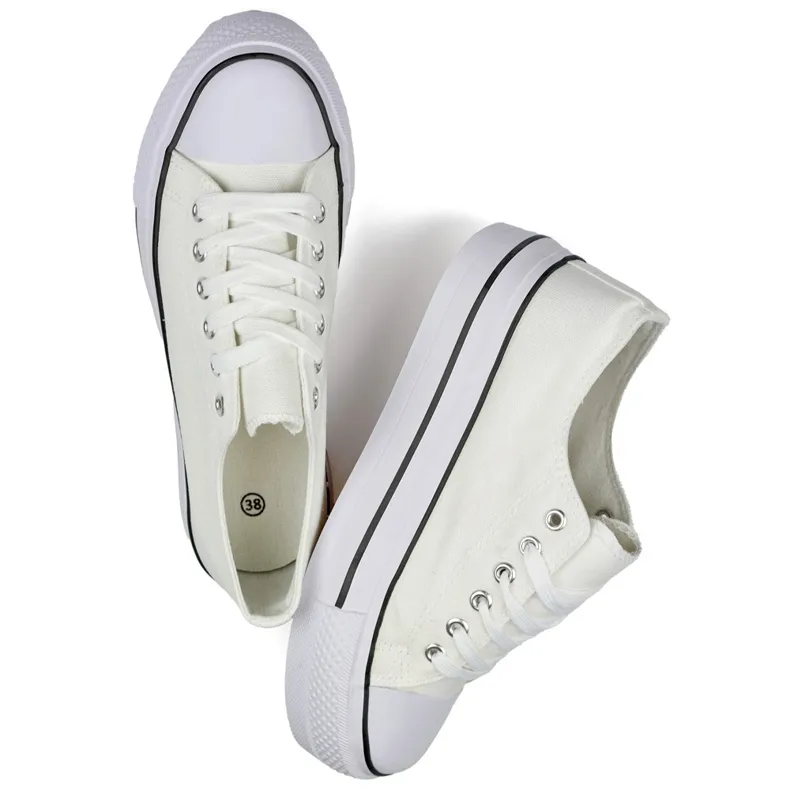 White sneakers with a thick sole, classic white women's sneakers