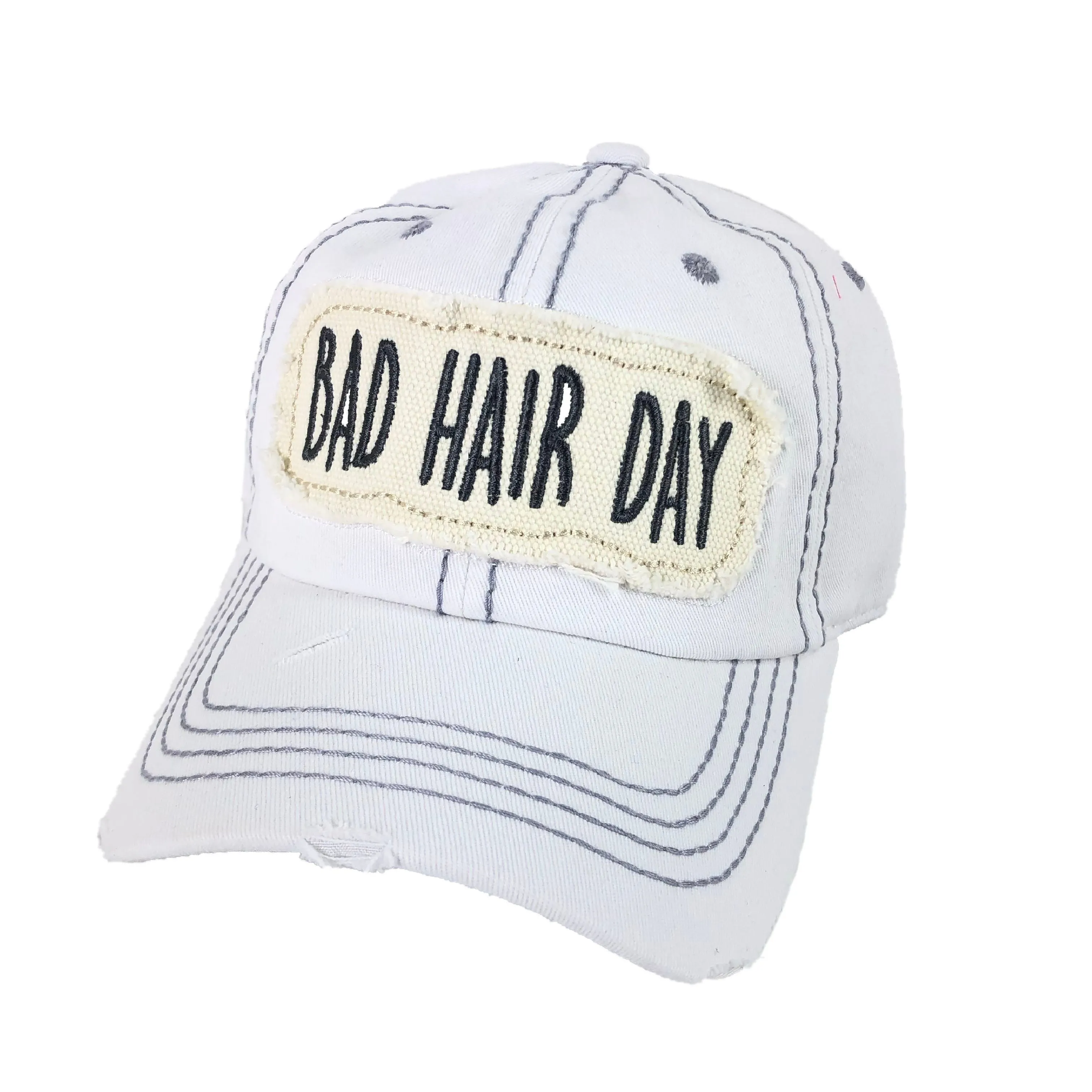 White Distressed Hat for Bad Hair Day