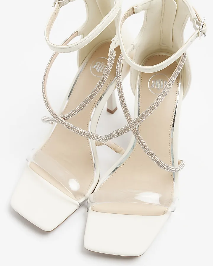 White wide fit embellished heeled sandals