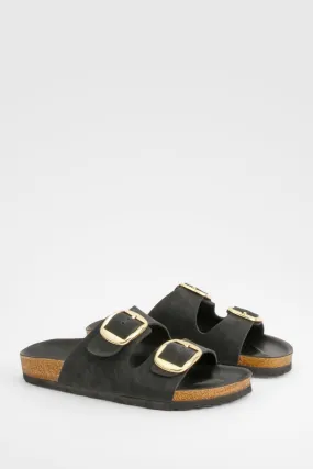 Wide Width Oversized Buckle Double Strap Footbed Slides