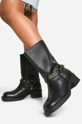 Wide Width Western Style Buckle Detail Boots