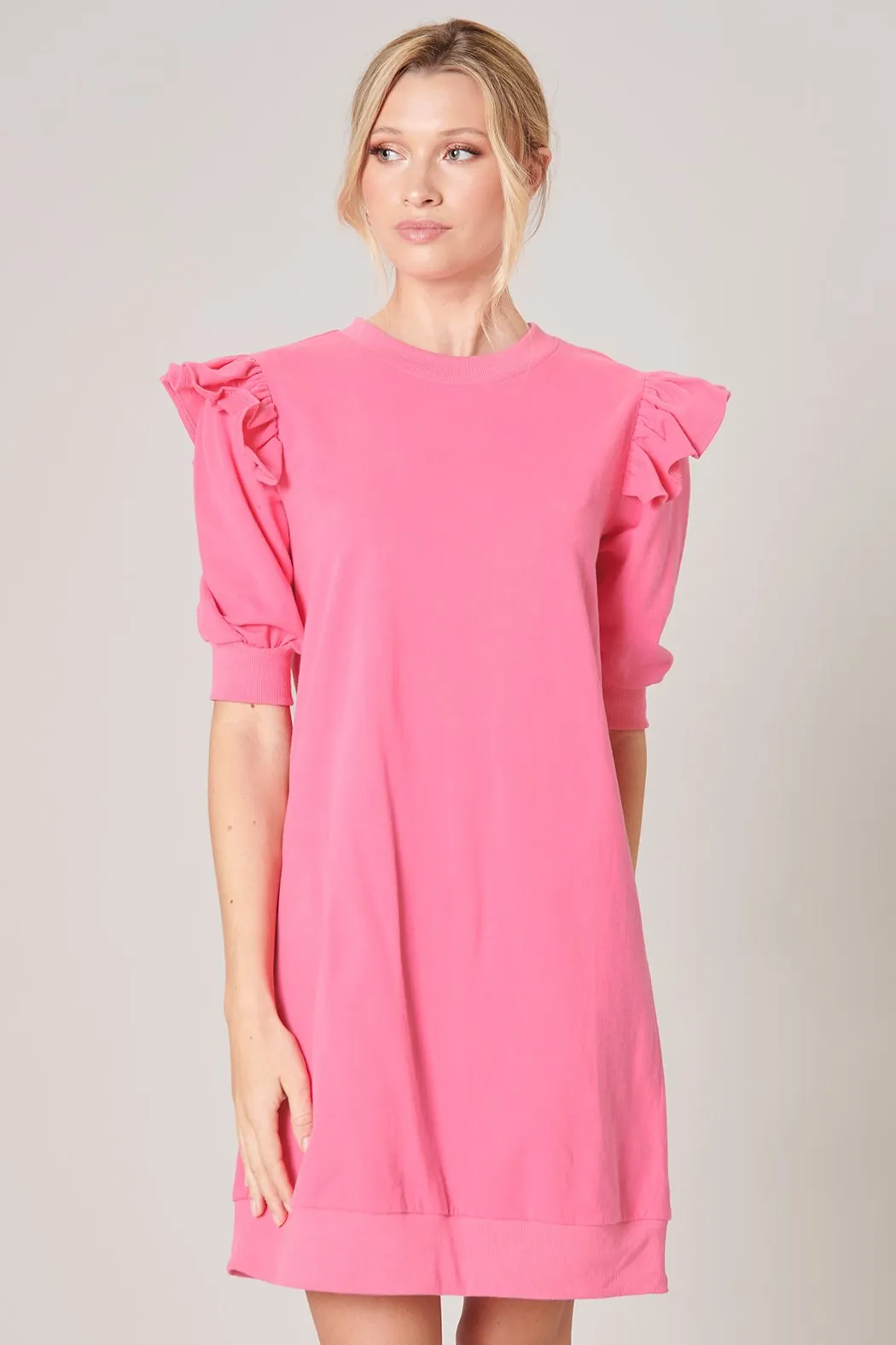 Winnie Ruffle Sleeve French Terry Knit Dress