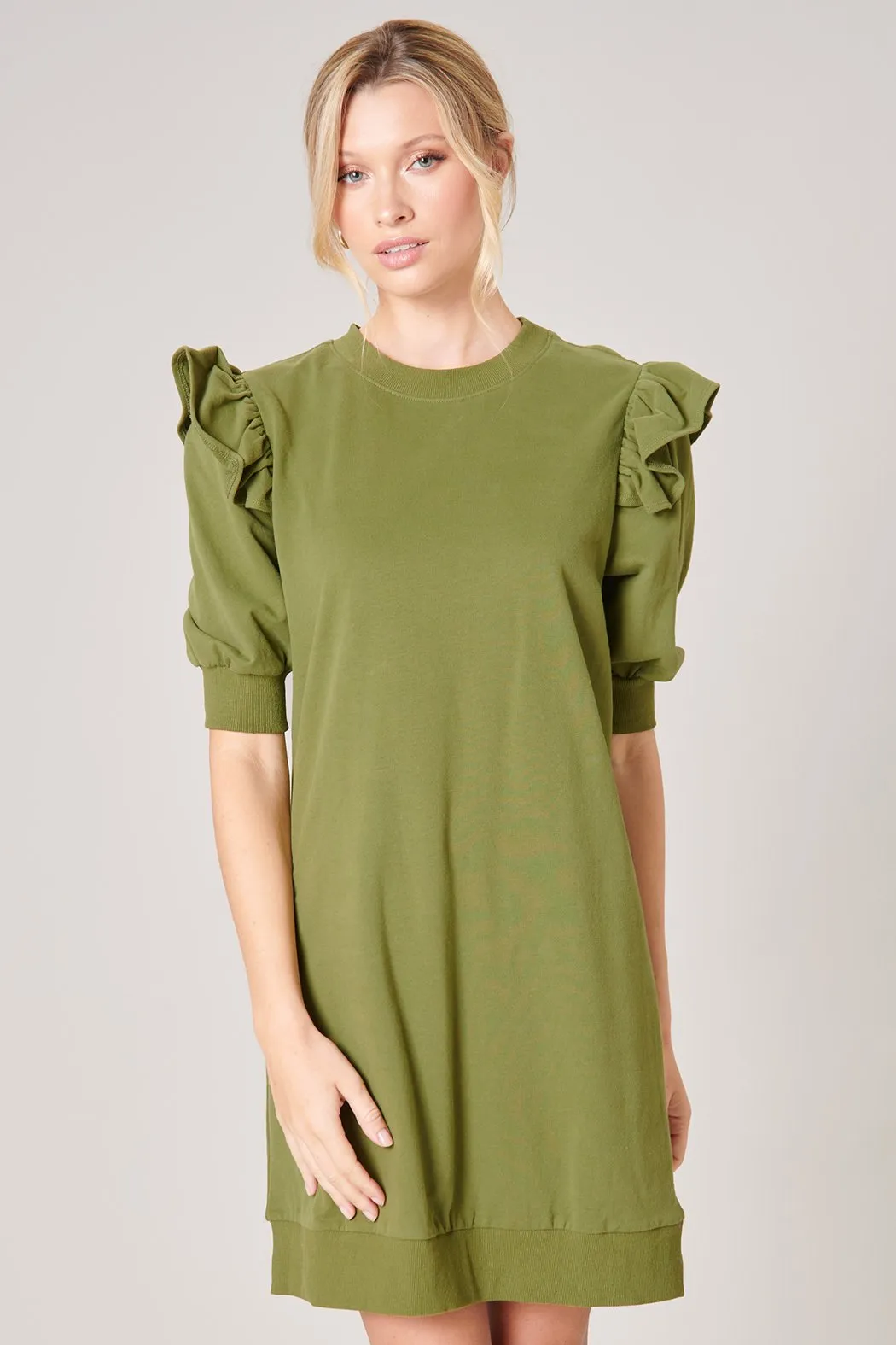 Winnie Ruffle Sleeve French Terry Knit Dress