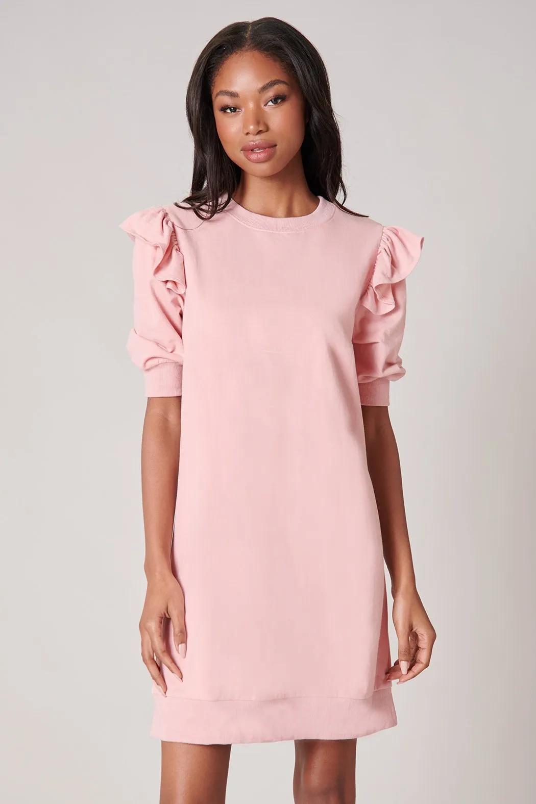 Winnie Ruffle Sleeve French Terry Knit Dress