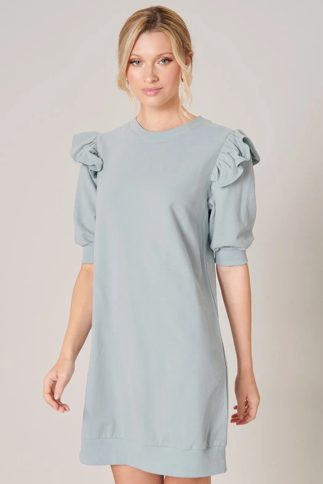 Winnie Ruffle Sleeve French Terry Knit Dress