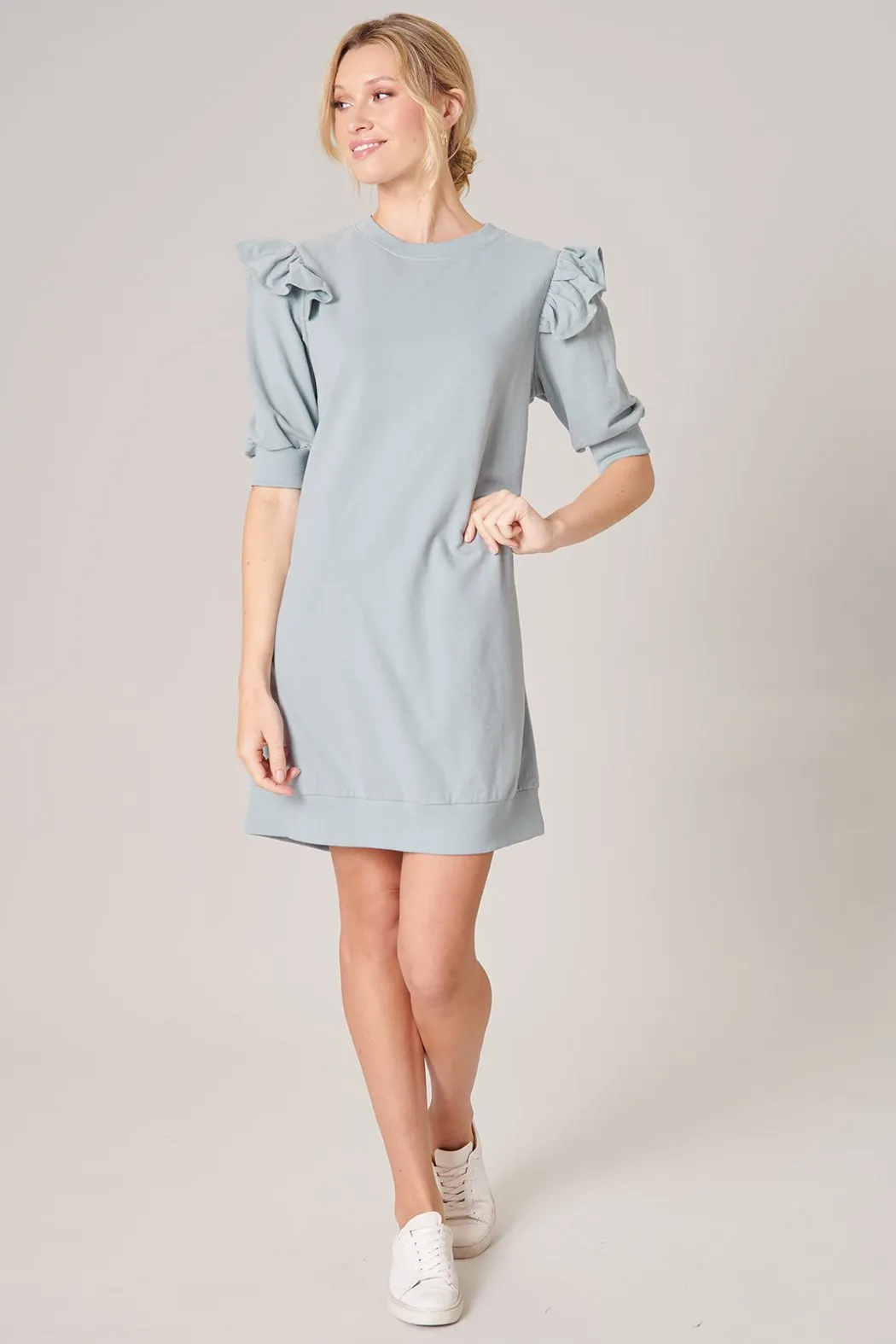 Winnie Ruffle Sleeve French Terry Knit Dress