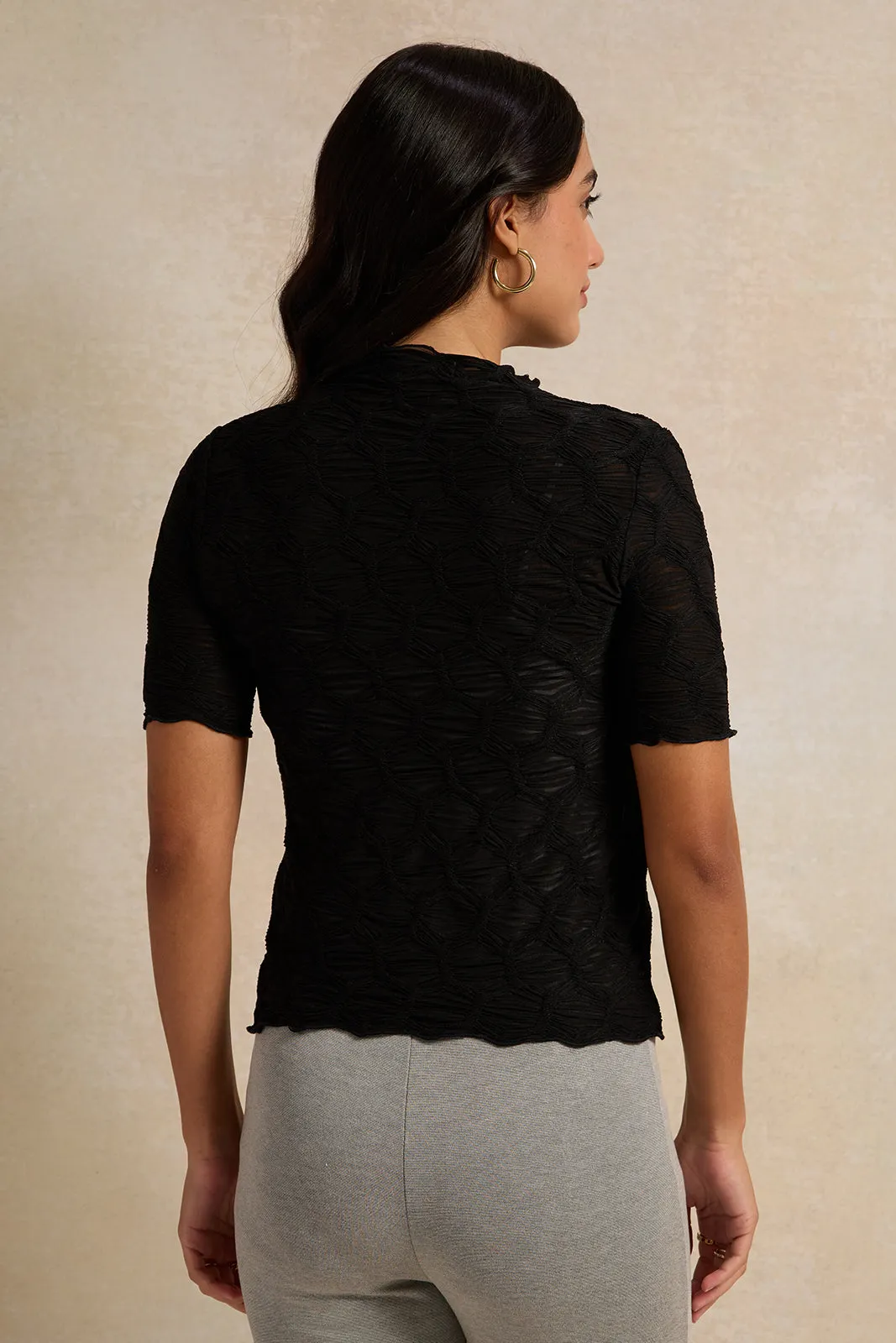 Women Black Textured Knit Top