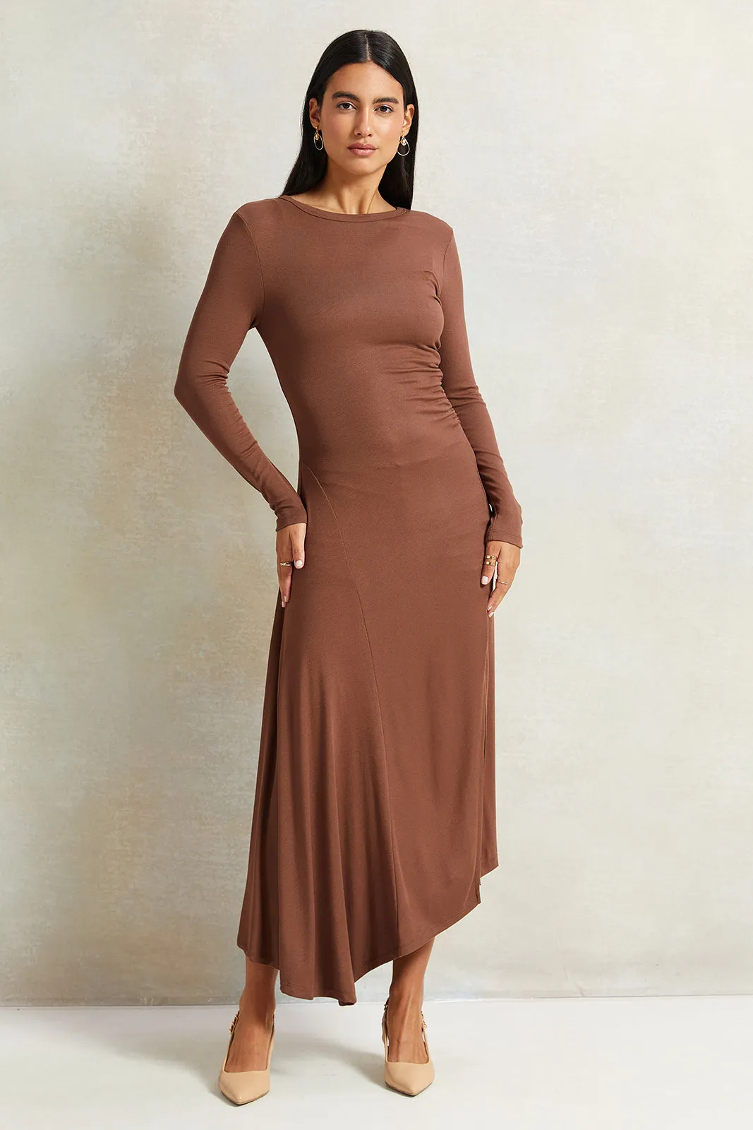 Women Brown Rouched Dress