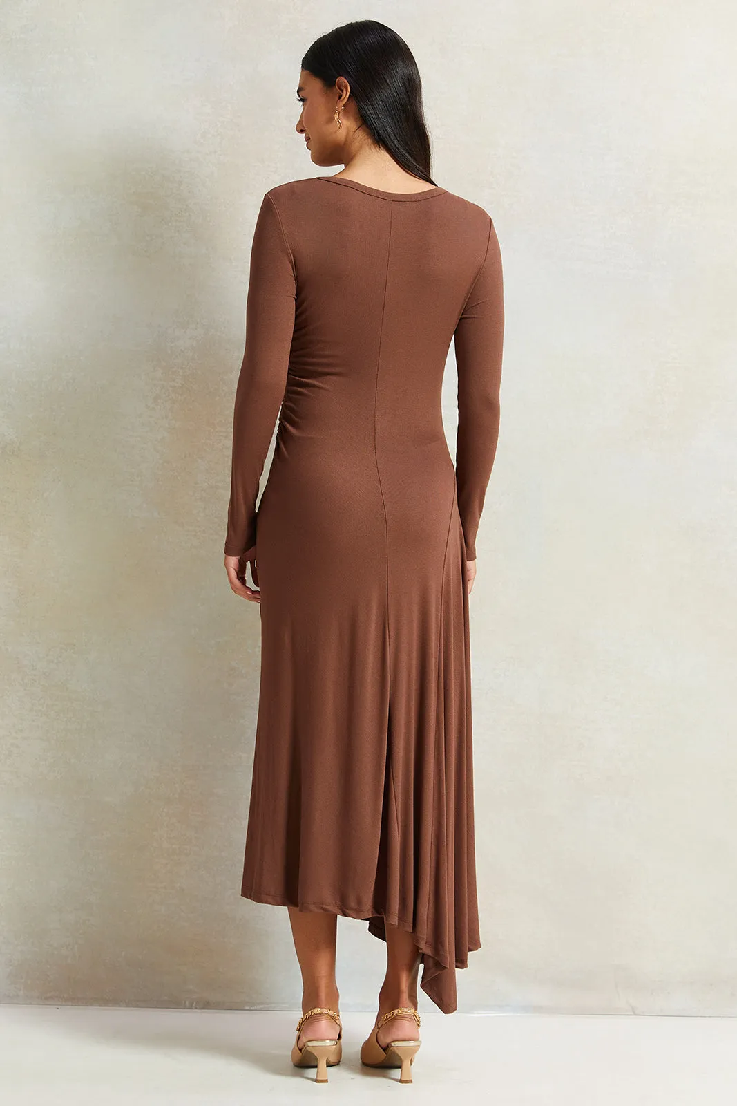 Women Brown Rouched Dress