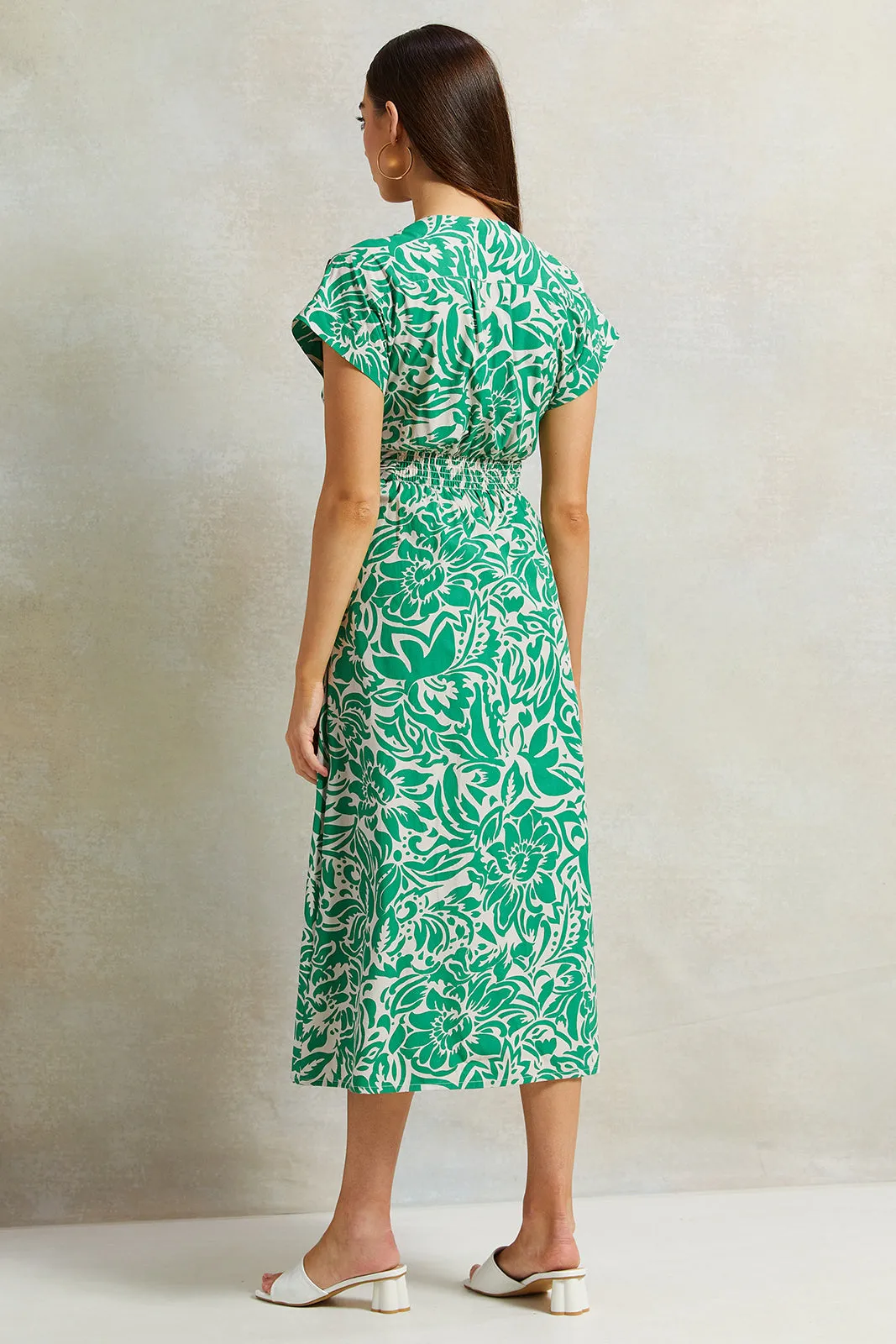 Women Green Printed Poplin Dress