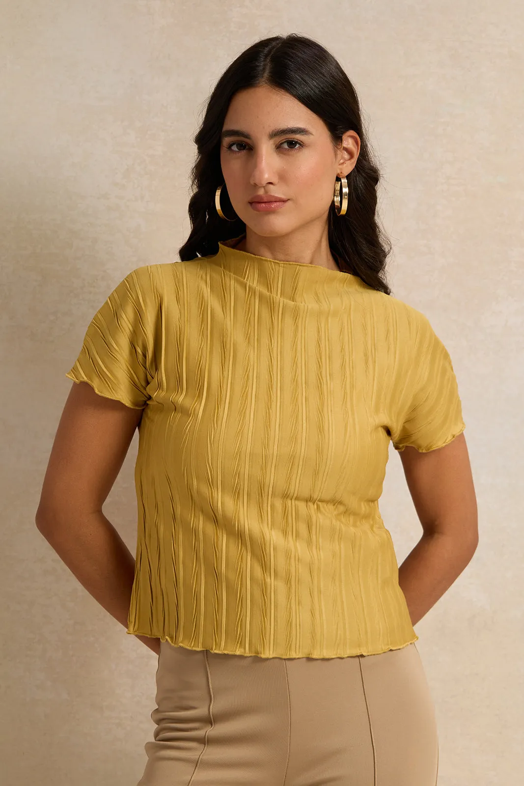 Women Mustard Textured Knit Top