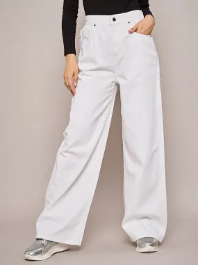 Women White Elasticated High Waist Back Pocket Jeans