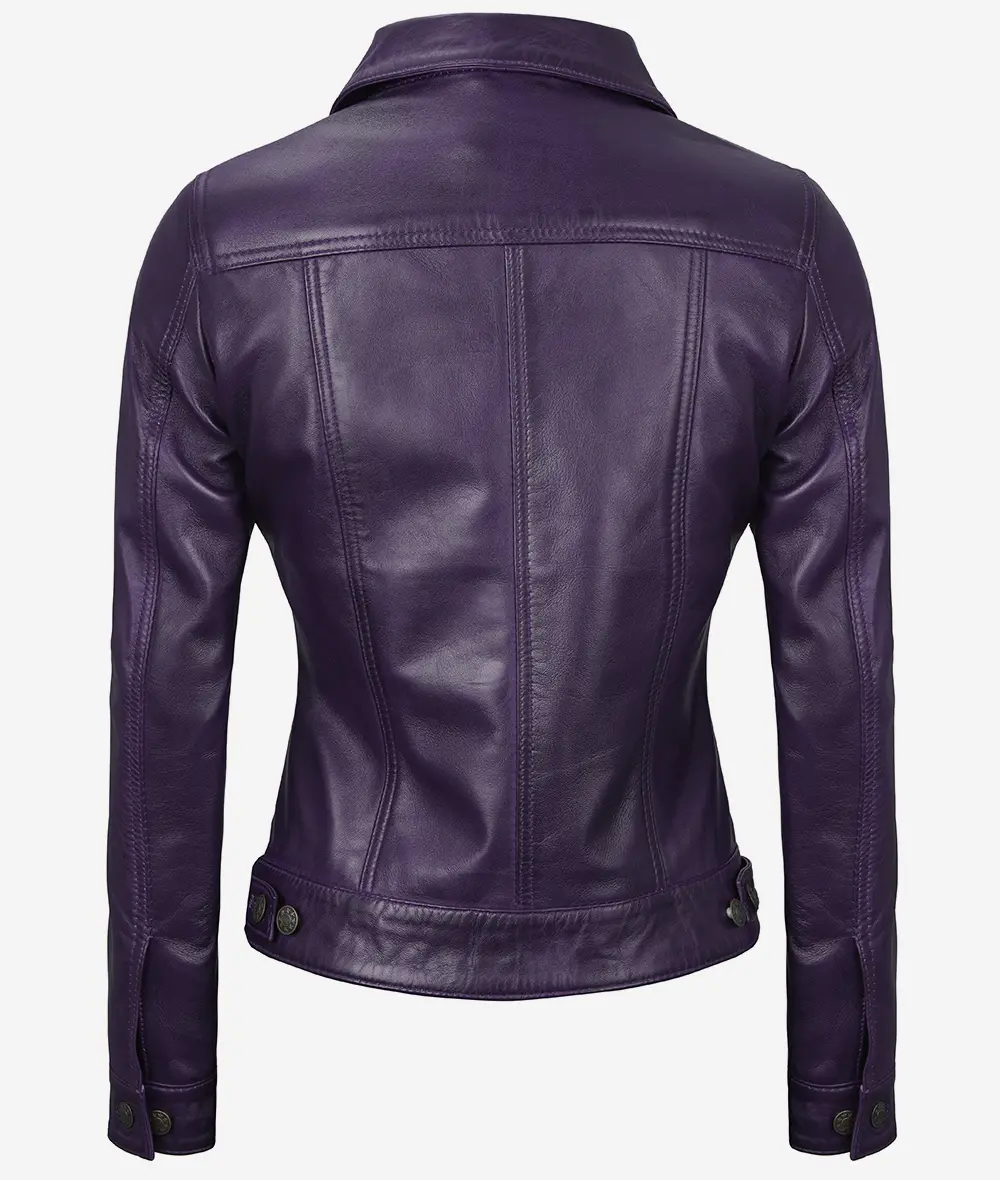 Women's Purple Leather Trucker Jacket