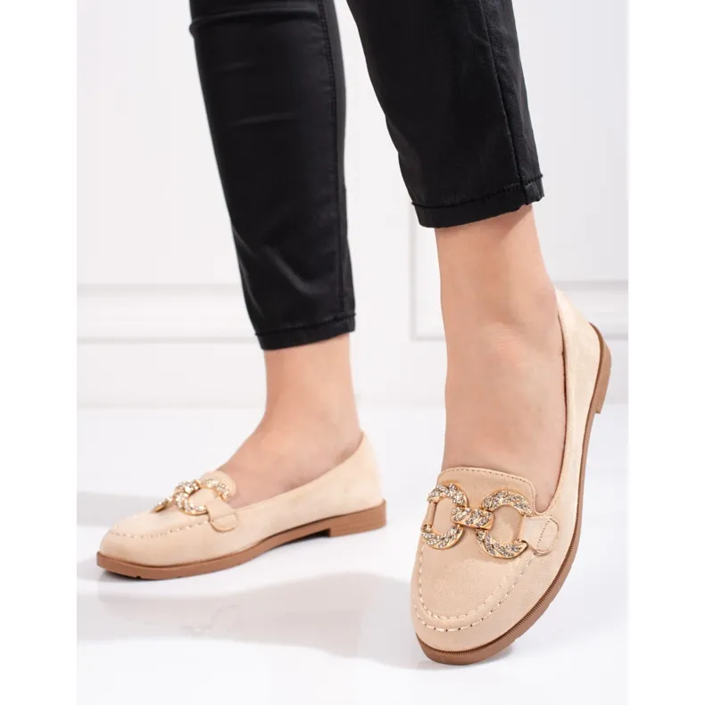 Womens Beige Suede Moccasins