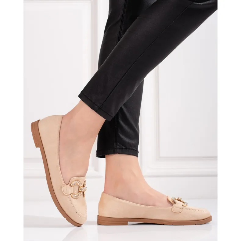 Womens Beige Suede Moccasins