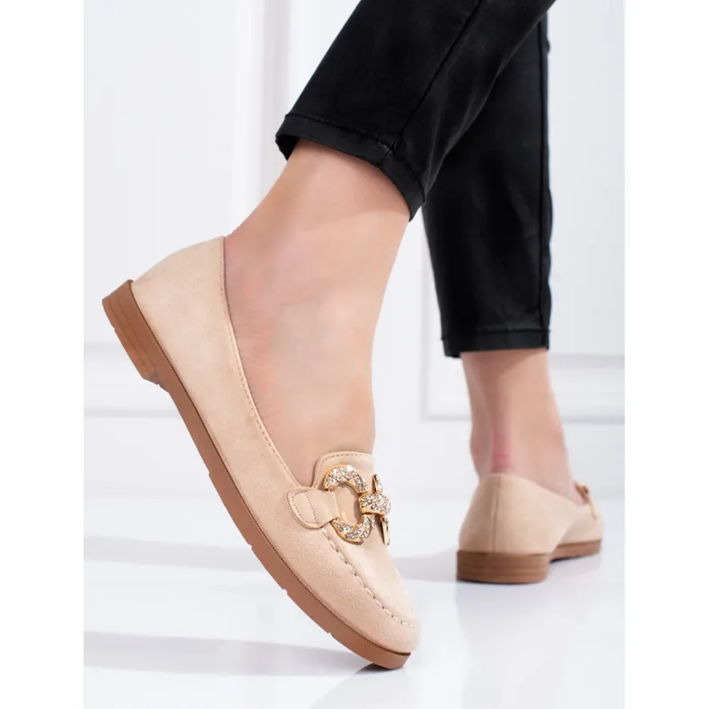 Womens Beige Suede Moccasins