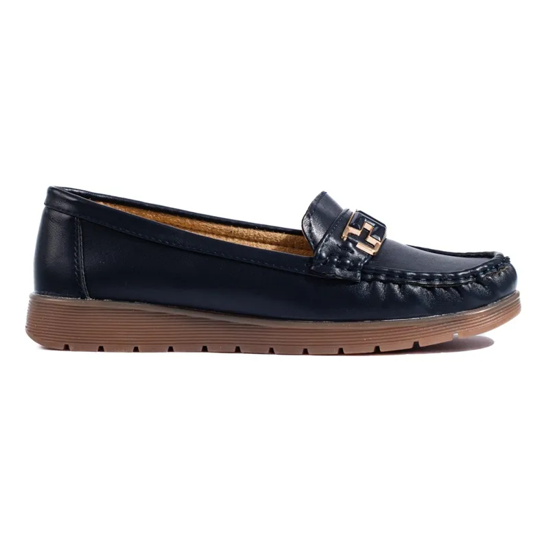 Women's navy blue moccasins