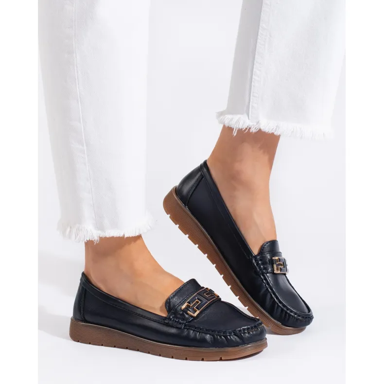 Women's navy blue moccasins