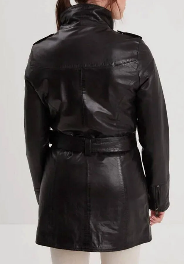 Rose Garden Twilight Women's Black Leather Coat