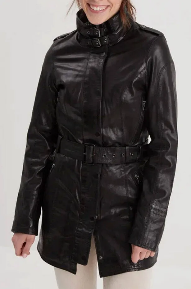 Rose Garden Twilight Women's Black Leather Coat