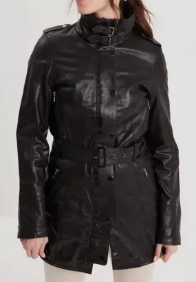 Rose Garden Twilight Women's Black Leather Coat