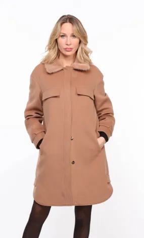 ‘hea’ Women's Fabric Coat with Gold Mink Collar