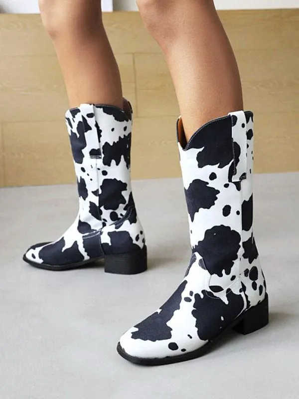 Cowboy Style Mid-Calf Boots in PU Leather for Women