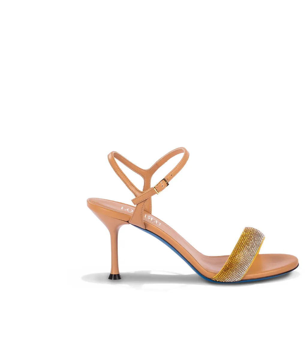 Women's Orange Nappa Leather Sandals with Rhinestones