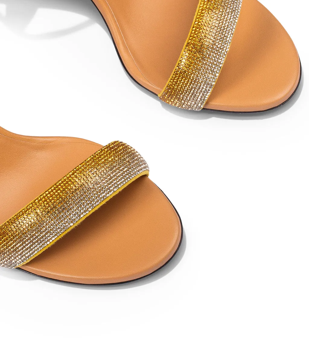 Women's Orange Nappa Leather Sandals with Rhinestones