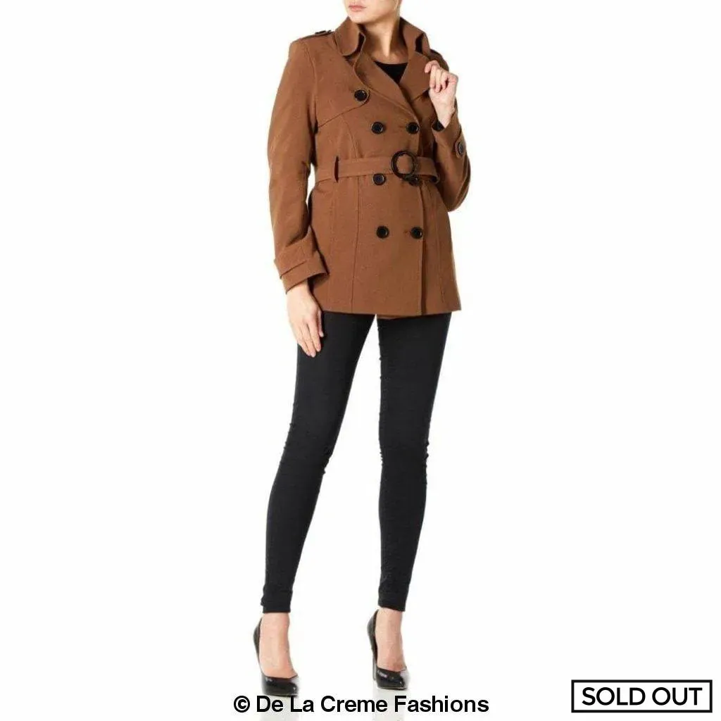 Womens Spring/Summer Double Breasted Short Belted Coat (1710-SP)