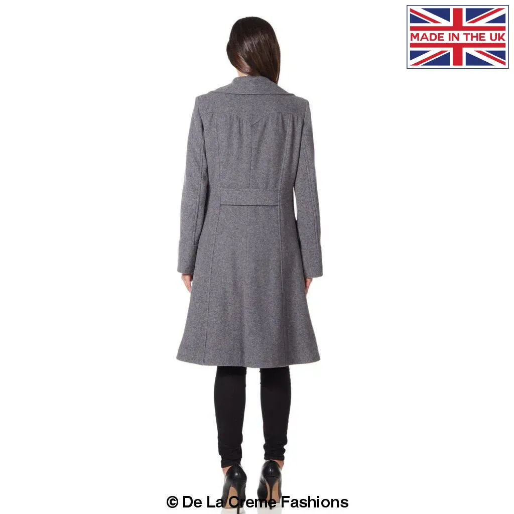 Wool Blend Double Breasted Midi Coat