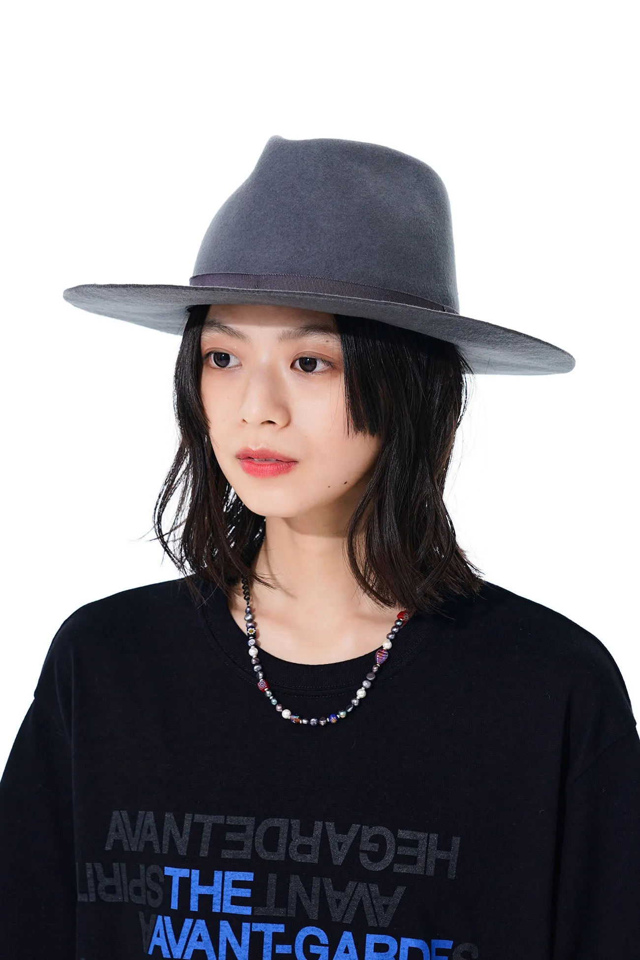 WOOL FELT RIBBON TAPE WIDE BRIM HAT