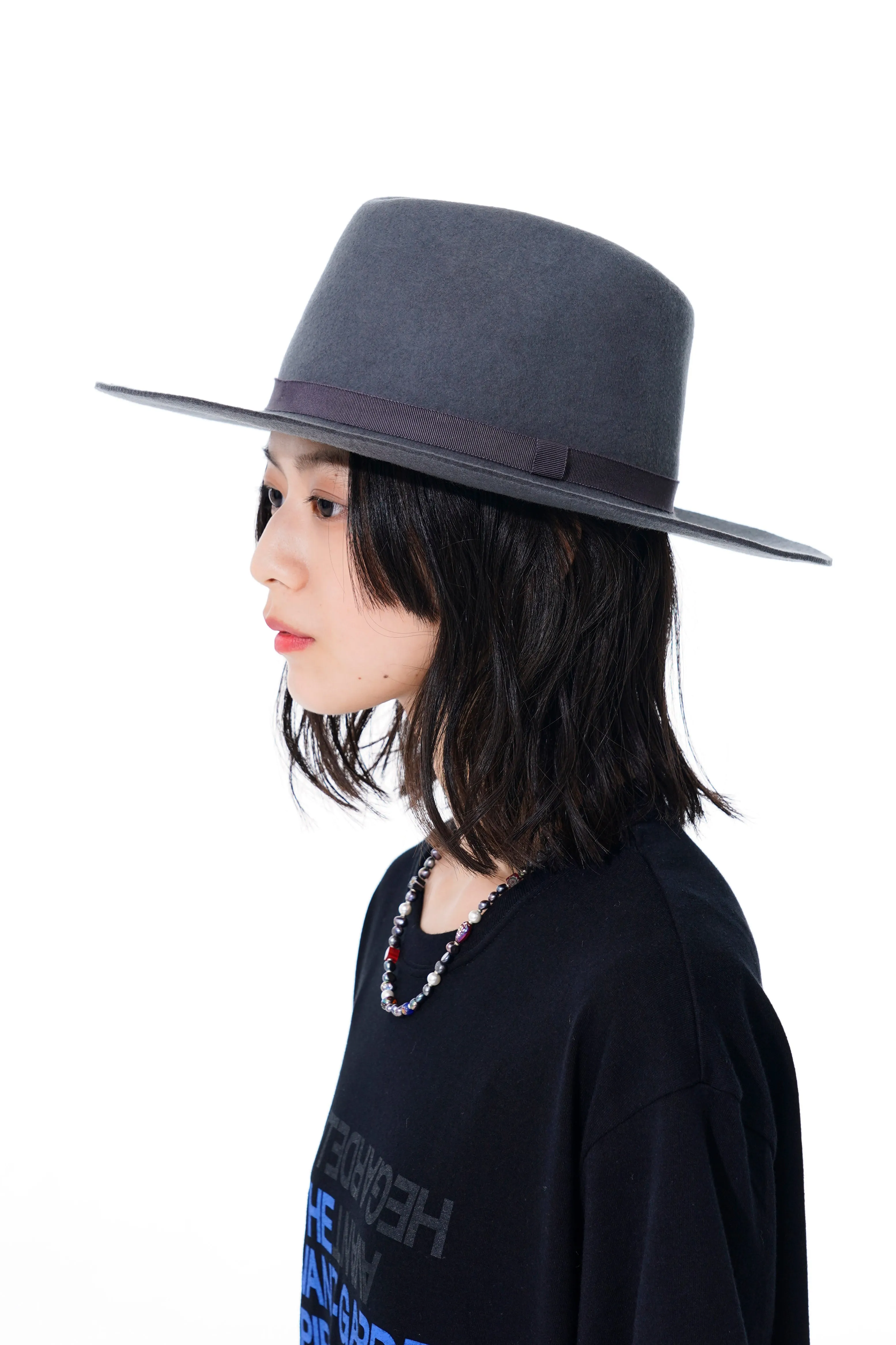 WOOL FELT RIBBON TAPE WIDE BRIM HAT