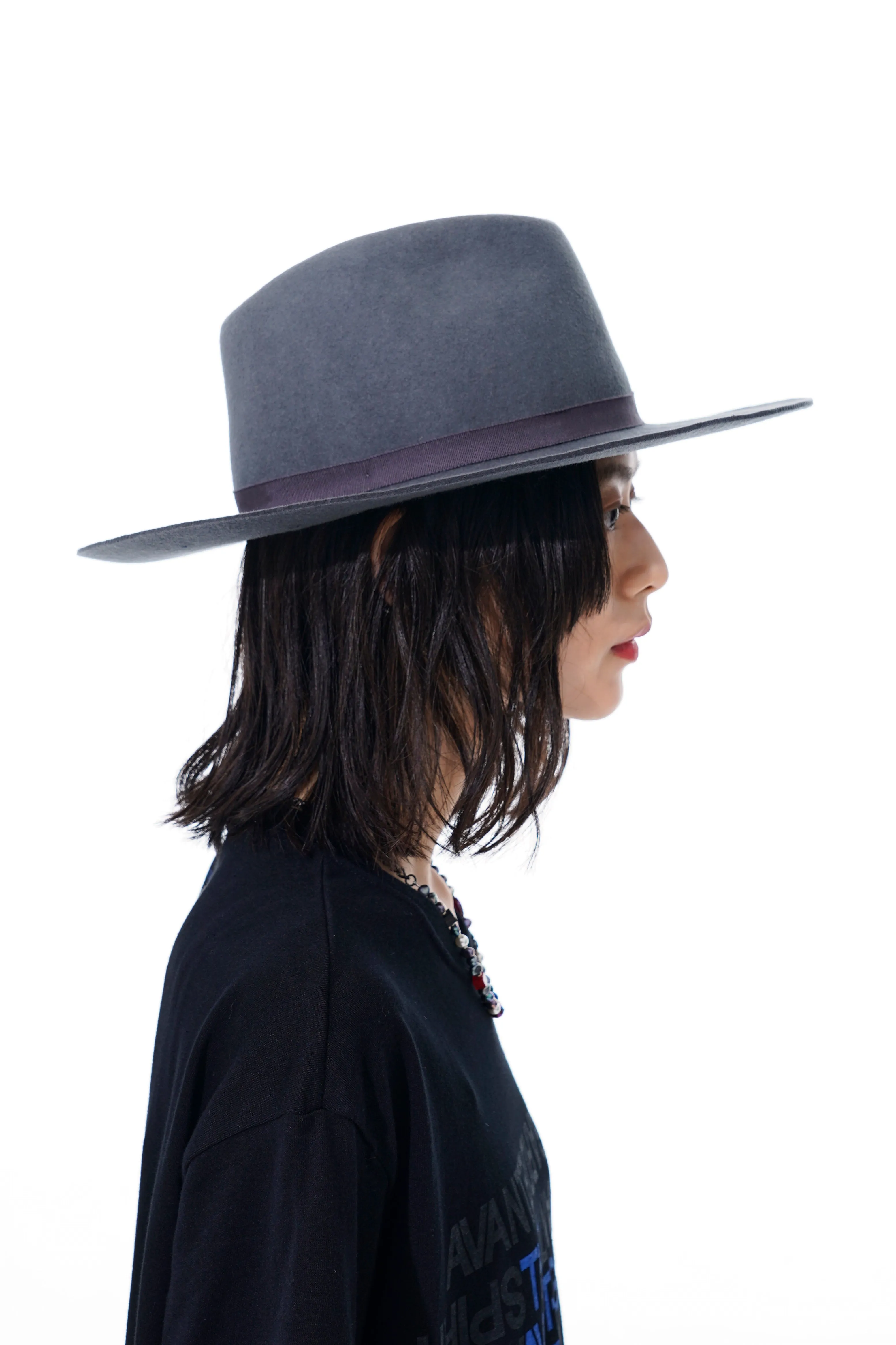 WOOL FELT RIBBON TAPE WIDE BRIM HAT