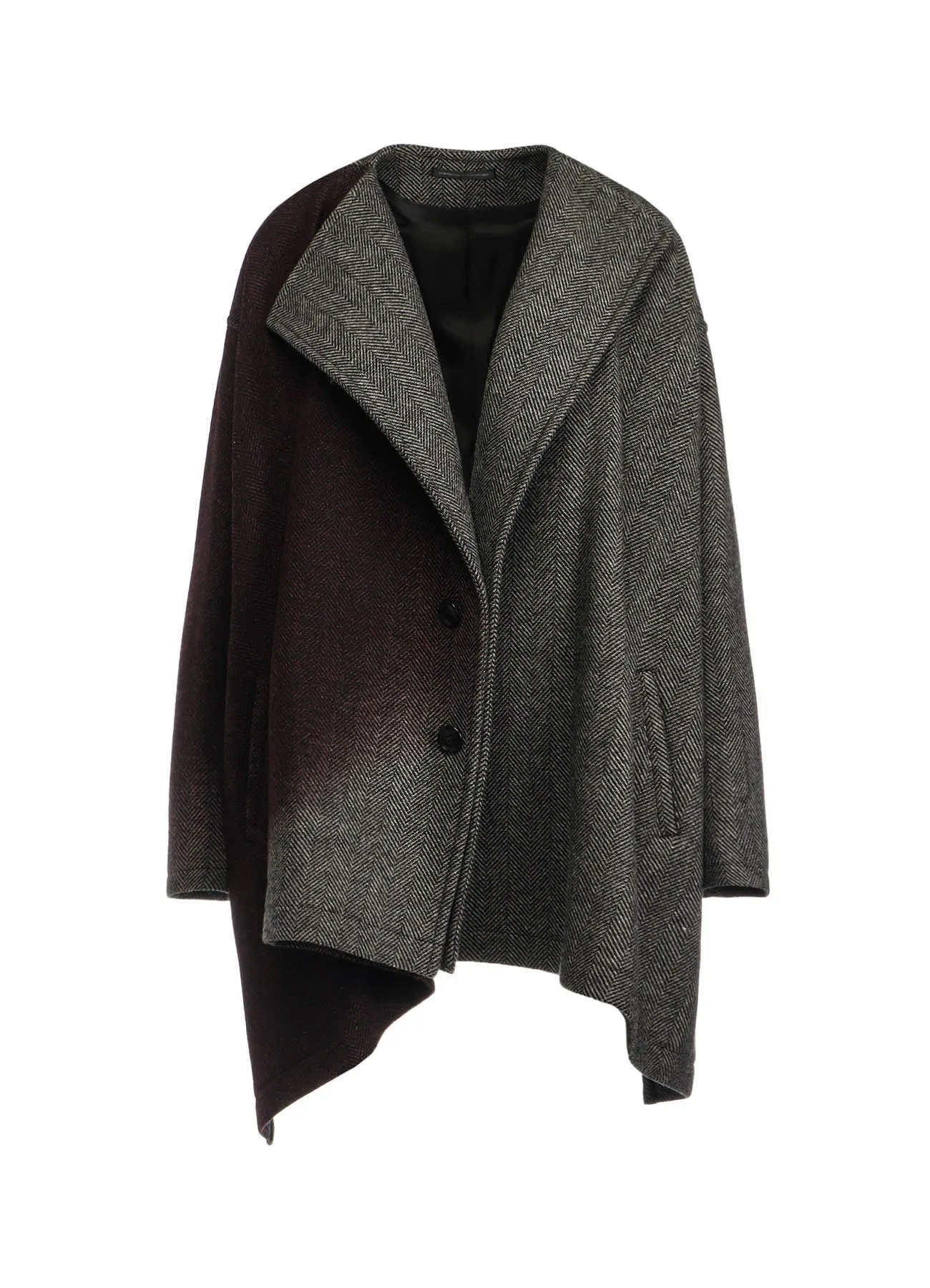 WOOL HERRINGBONE GRADATION COLLARLESS COAT