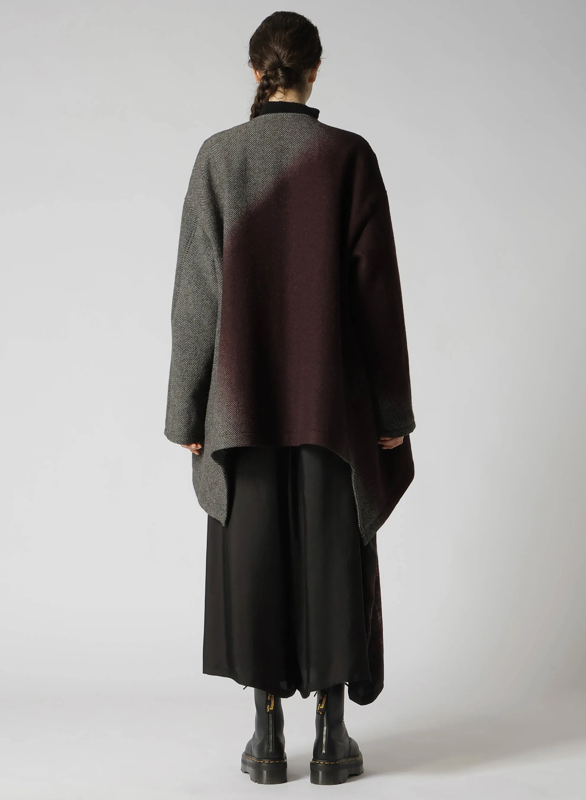 WOOL HERRINGBONE GRADATION COLLARLESS COAT