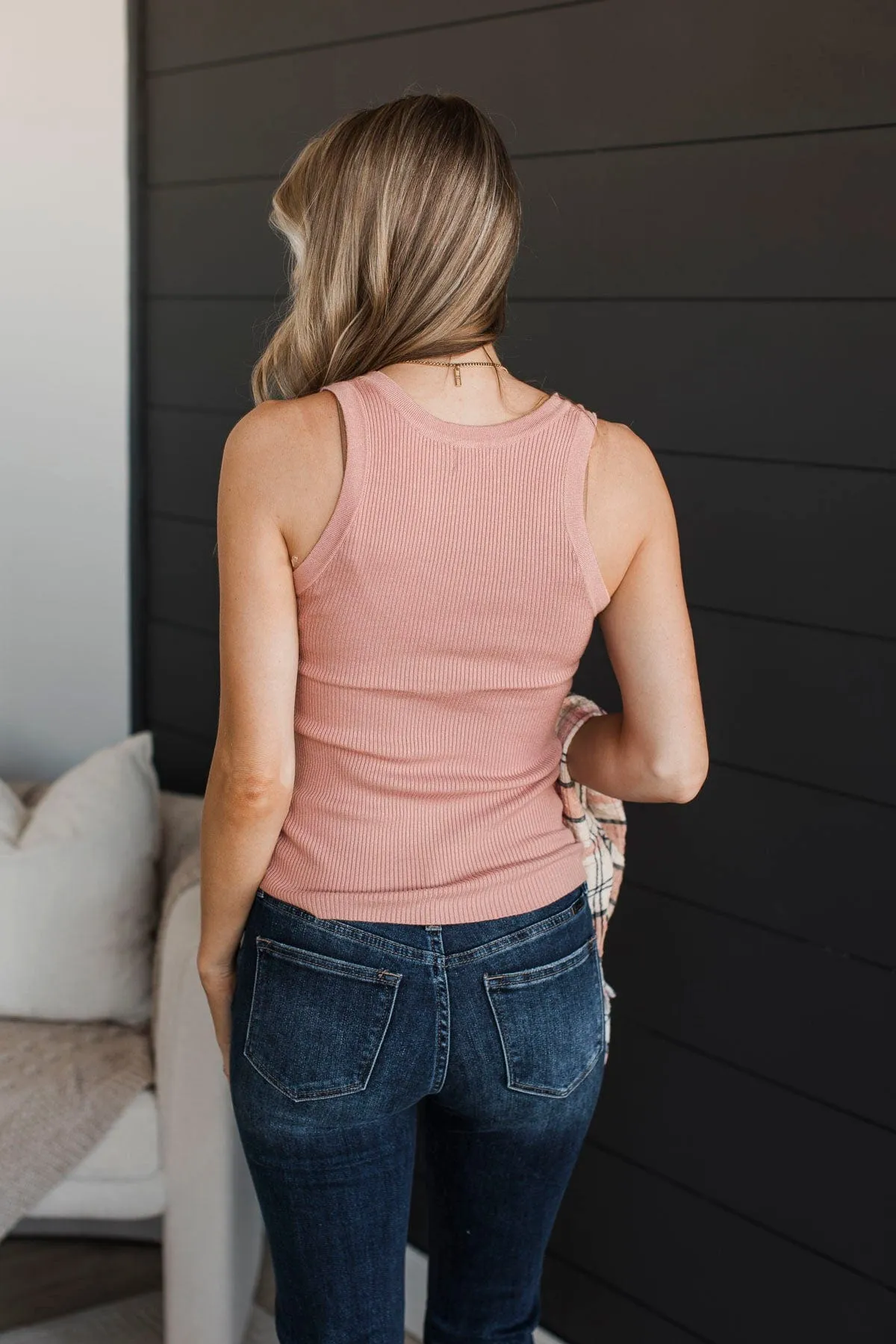 Fashionable Ribbed Knit Tank Top in Mauve